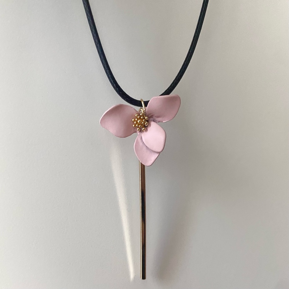 Pink Floral Drop Necklace with Gold Stem